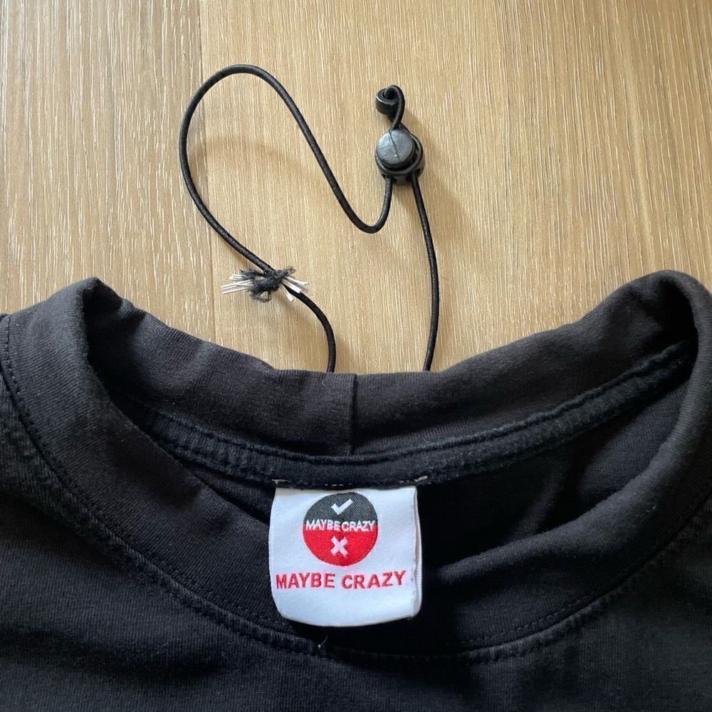Maybe Crazy Men’s XL Black Streetwear Tee T-Shirt Drawstring Collar Lightning - Picture 4 of 7